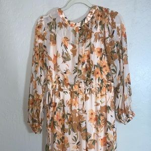 Maggy London Orange and Pink Ruched Maxi Dress